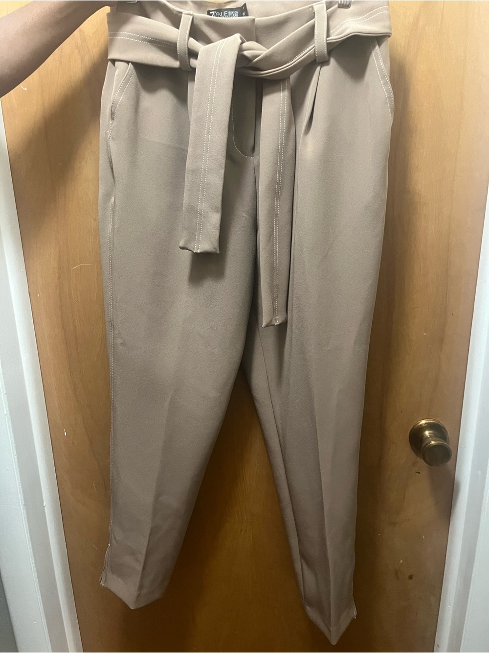 Paperbag Tie-Waist Women’s  Pants in Beige